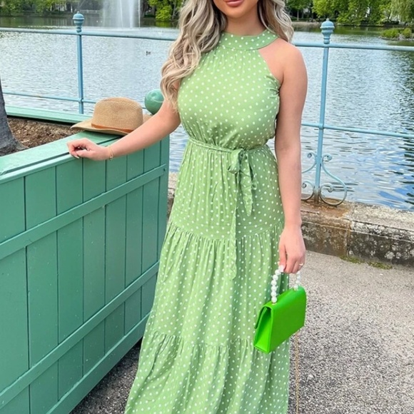 Boho Leopard Print High Waisted Halter Maxi Dress - Picture 4 of 7